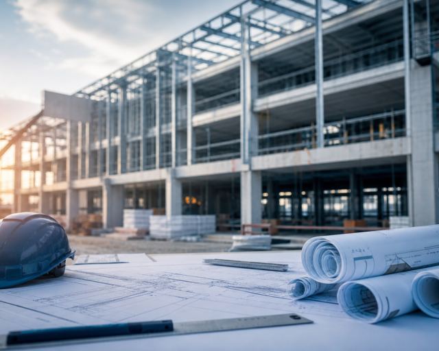Representative commercial construction planning and documentation scene.