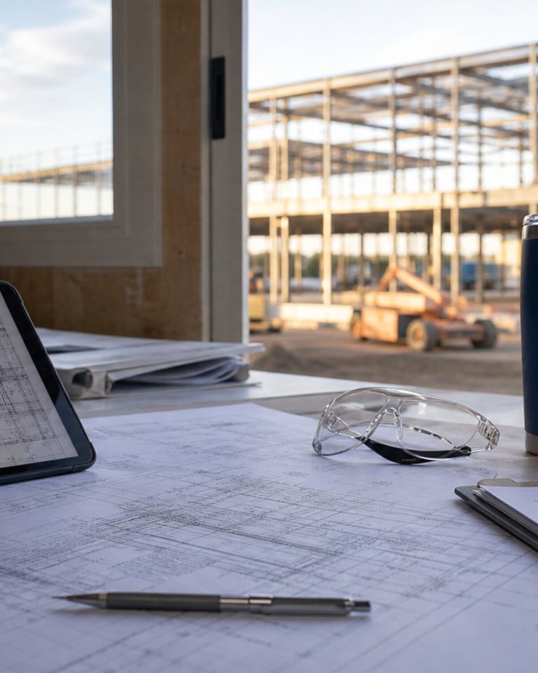 Representative blueprint preparation and construction documentation workspace.
